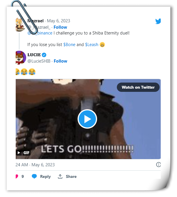 Binance CEO被挑战进行Shiba Eternity决斗，以获得BONE和LEASH的上市