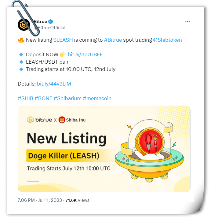 Bitrue added Shiba Inu's LEASH