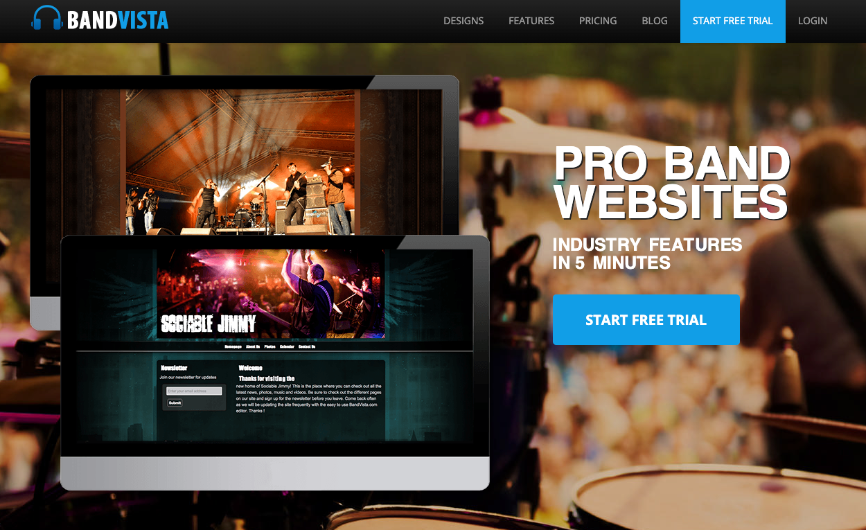 Screenshot from Bandvista website homepage