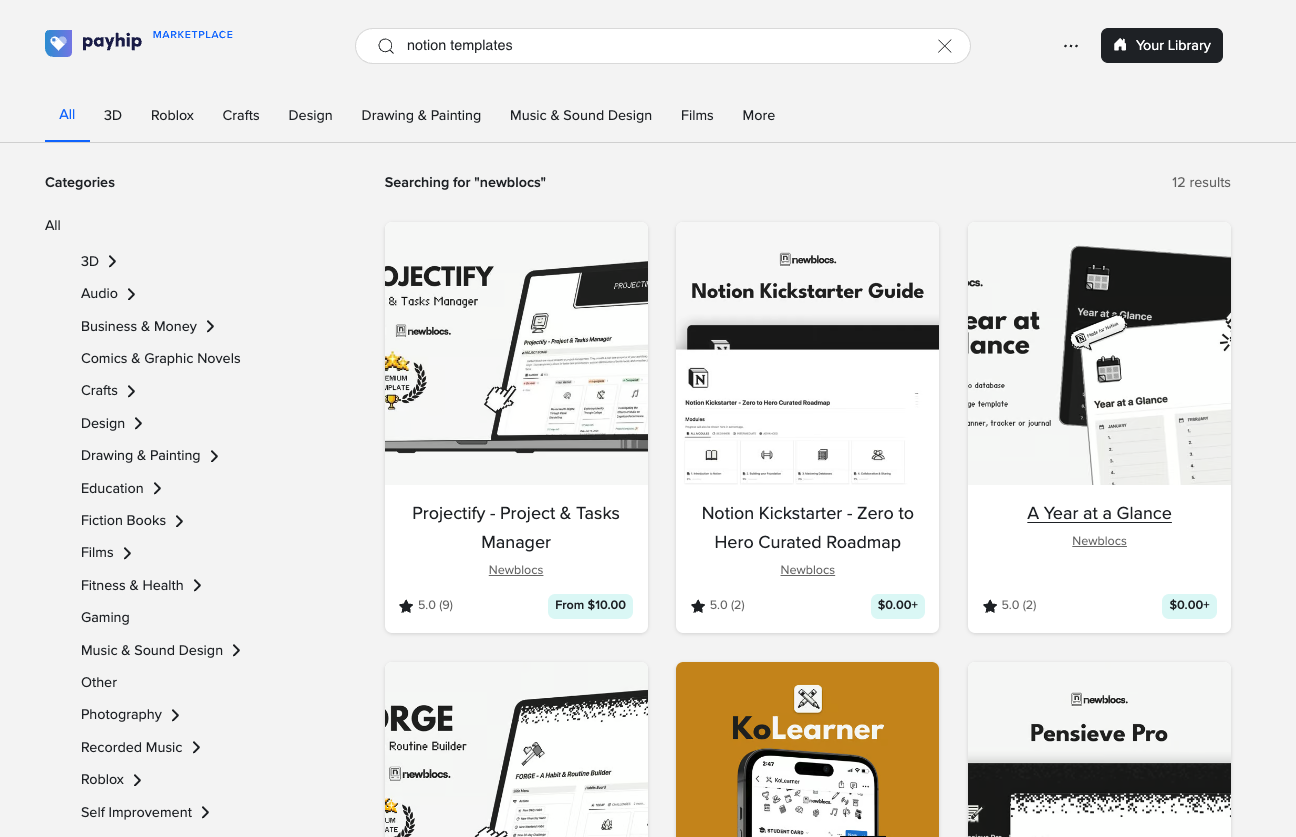 Notion templates on Payhip Marketplace