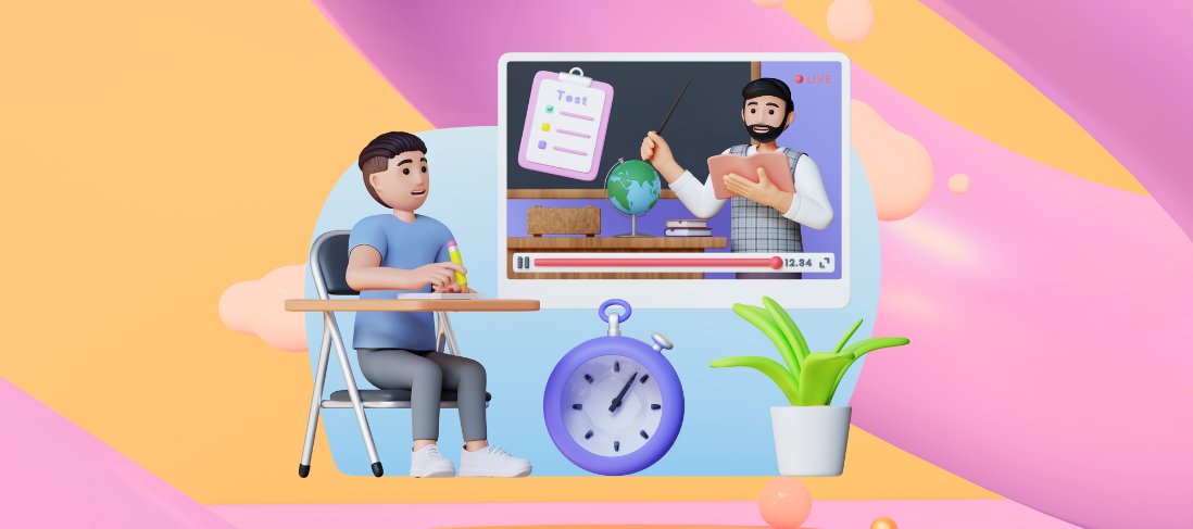 Graphic image of a man watching a video on how to make videos