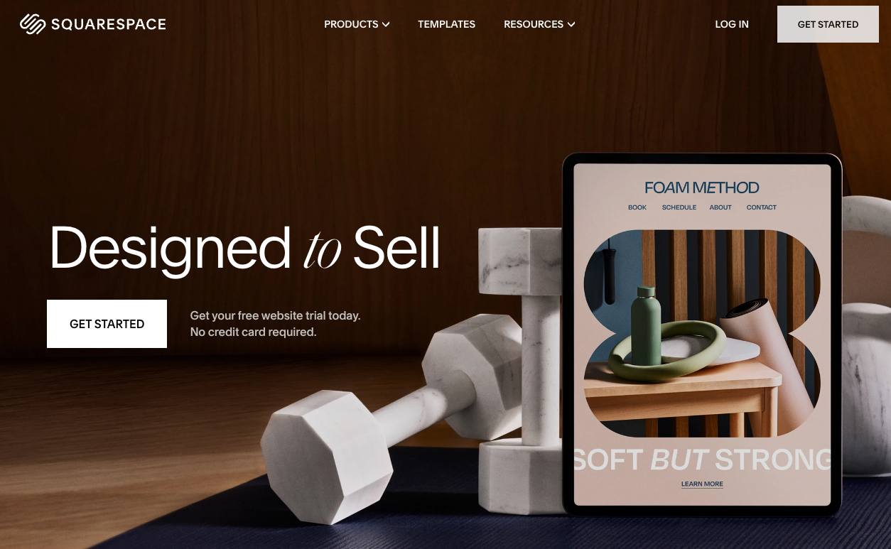 Screenshot from Squarespace website homepage